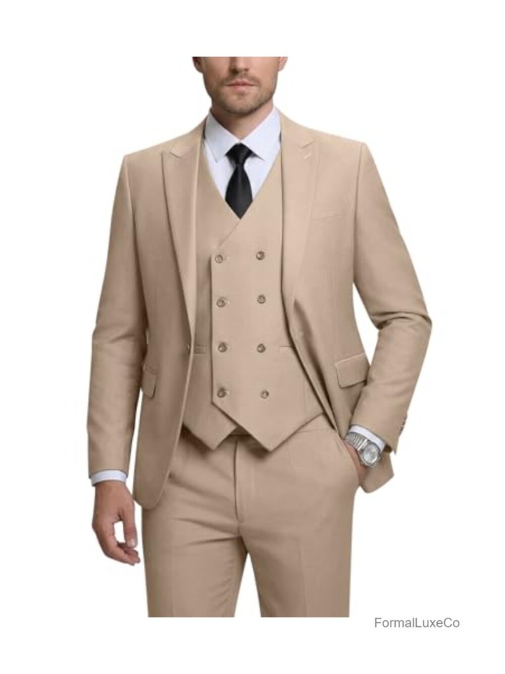 Men's 3 Piece Double Breasted Slim Fit Suit Wedding Tuxedo Groomsmen Prom Formal